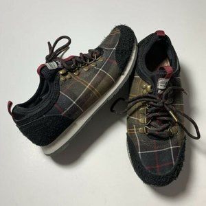 Barbour Tech Sz 8 Tartan Plaid Highland Hiking Suede Canvas Black Green Sneakers